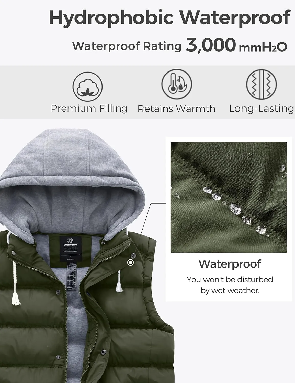 wantdo Women's Quilted Puffer Vest Thicken Warm Winter Coat with Removable Hood