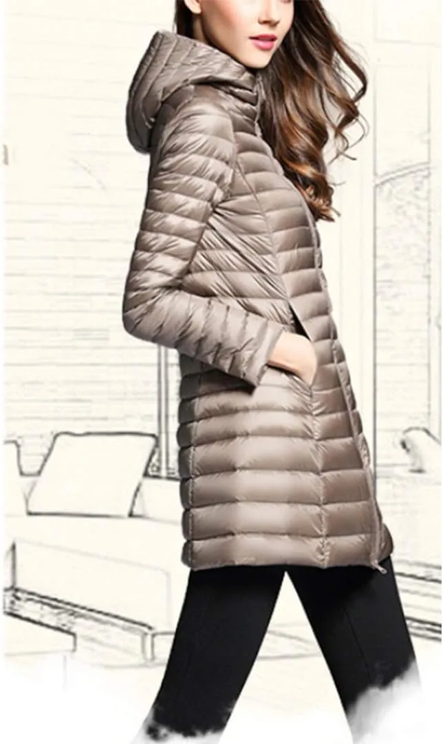 watersouprty Women's Winter Sport Outdoor Hooded Packable Light Weight Long Down Jacket