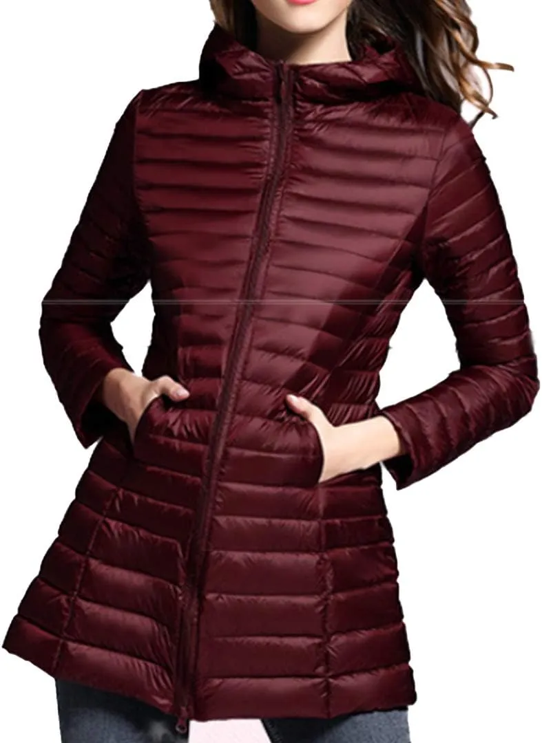watersouprty Women's Winter Sport Outdoor Hooded Packable Light Weight Long Down Jacket