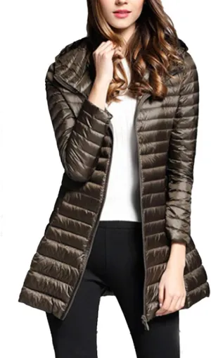 watersouprty Women's Winter Sport Outdoor Hooded Packable Light Weight Long Down Jacket