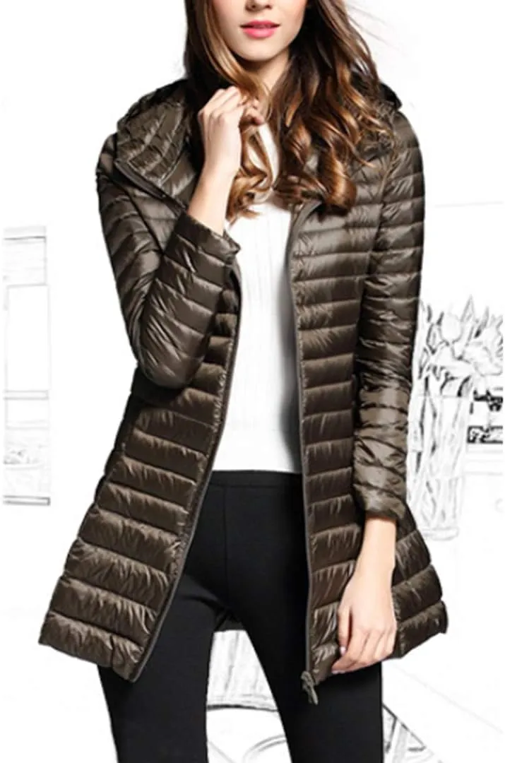 watersouprty Women's Winter Sport Outdoor Hooded Packable Light Weight Long Down Jacket