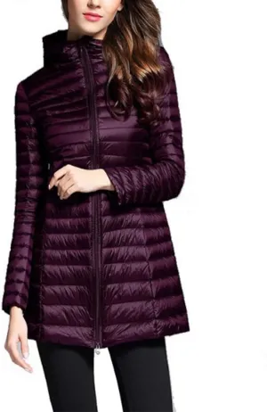 watersouprty Women's Winter Sport Outdoor Hooded Packable Light Weight Long Down Jacket