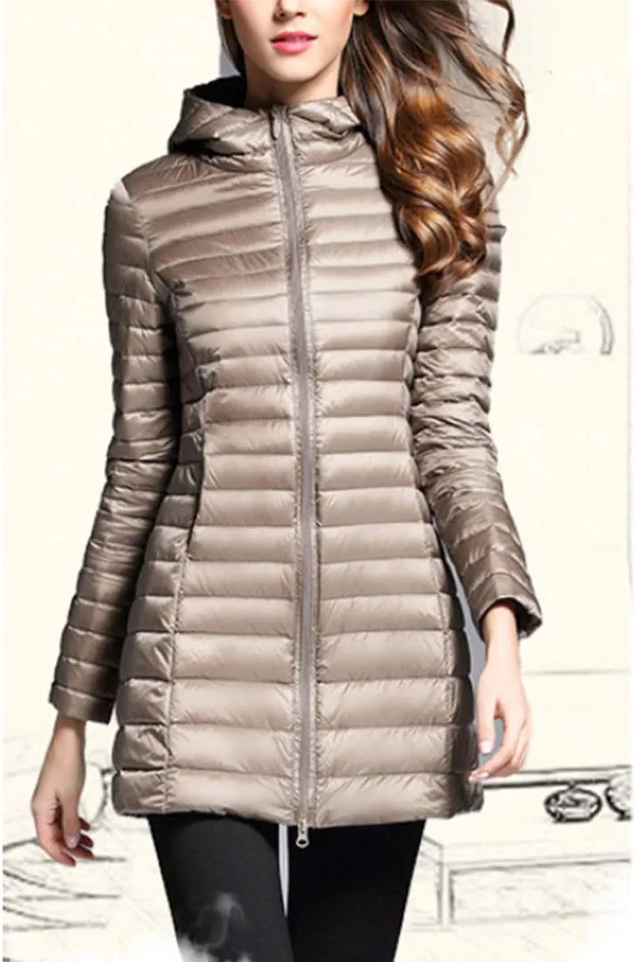 watersouprty Women's Winter Sport Outdoor Hooded Packable Light Weight Long Down Jacket