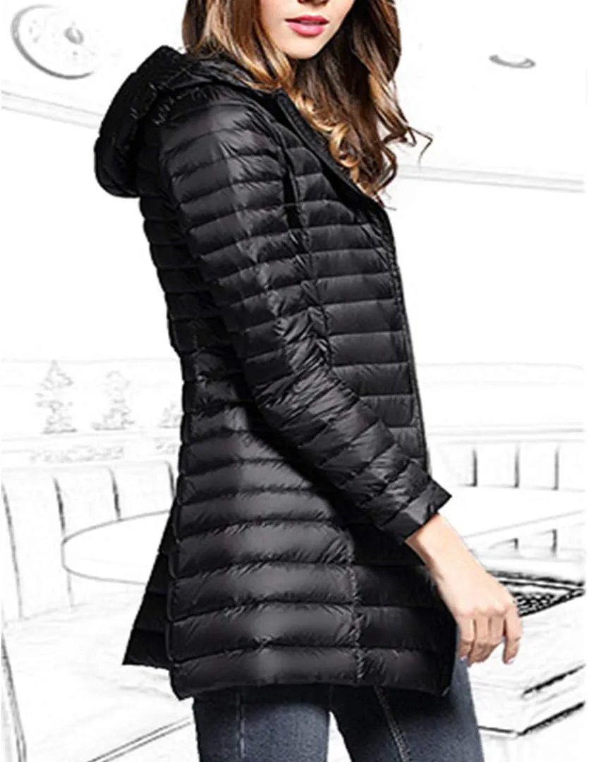 watersouprty Women's Winter Sport Outdoor Hooded Packable Light Weight Long Down Jacket