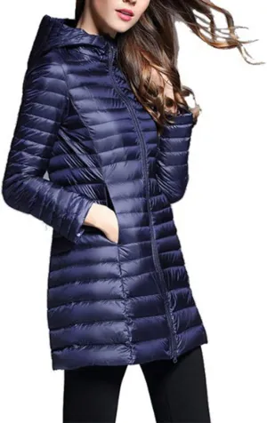 watersouprty Women's Winter Sport Outdoor Hooded Packable Light Weight Long Down Jacket