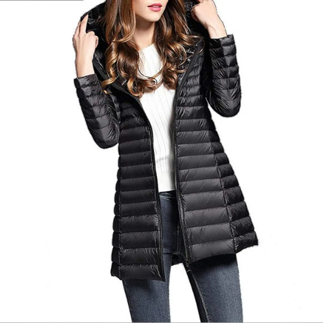 watersouprty Women's Winter Sport Outdoor Hooded Packable Light Weight Long Down Jacket