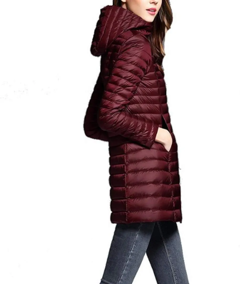 watersouprty Women's Winter Sport Outdoor Hooded Packable Light Weight Long Down Jacket