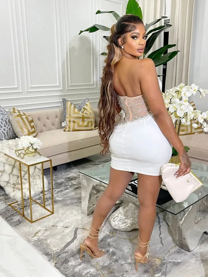 Wenkouban-Christmas Thanksgiving Gift New Year's Eve Dress party look inspos back to school dress  Rhinestone Mesh Cutout One Shoulder Mini Dress