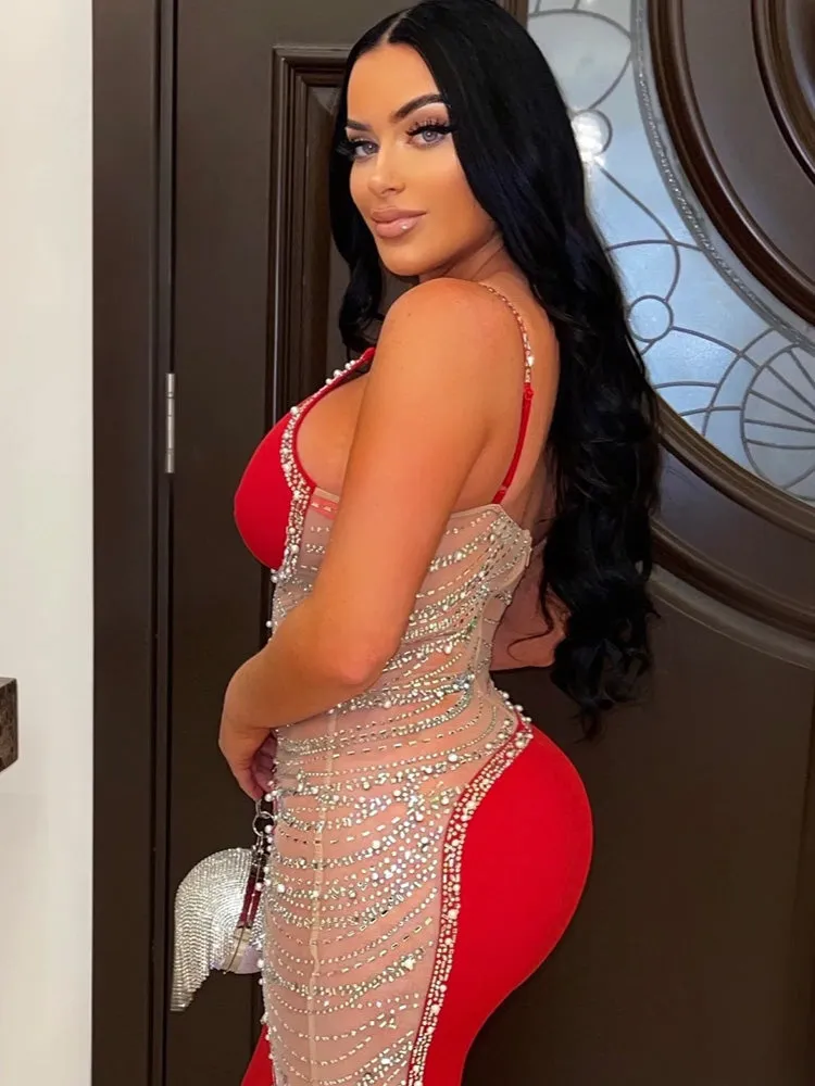 Wenkouban-Christmas Thanksgiving Gift New Year's Eve Dress party look inspos back to school dress  Rhinestone Mesh Cutout One Shoulder Mini Dress