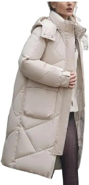 Winter Down Cotton Jacket White Women Zipper Loose Padded Coat Female Solid Snow Wear Thickening Warm Hooded Long Parkas