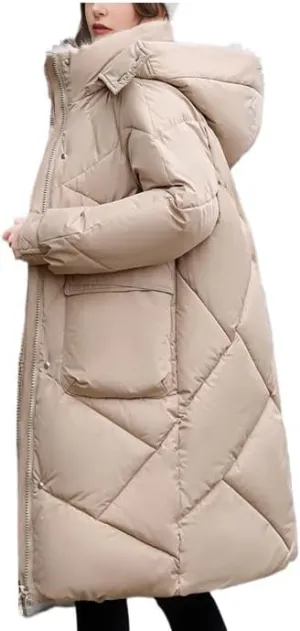 Winter Down Cotton Jacket White Women Zipper Loose Padded Coat Female Solid Snow Wear Thickening Warm Hooded Long Parkas
