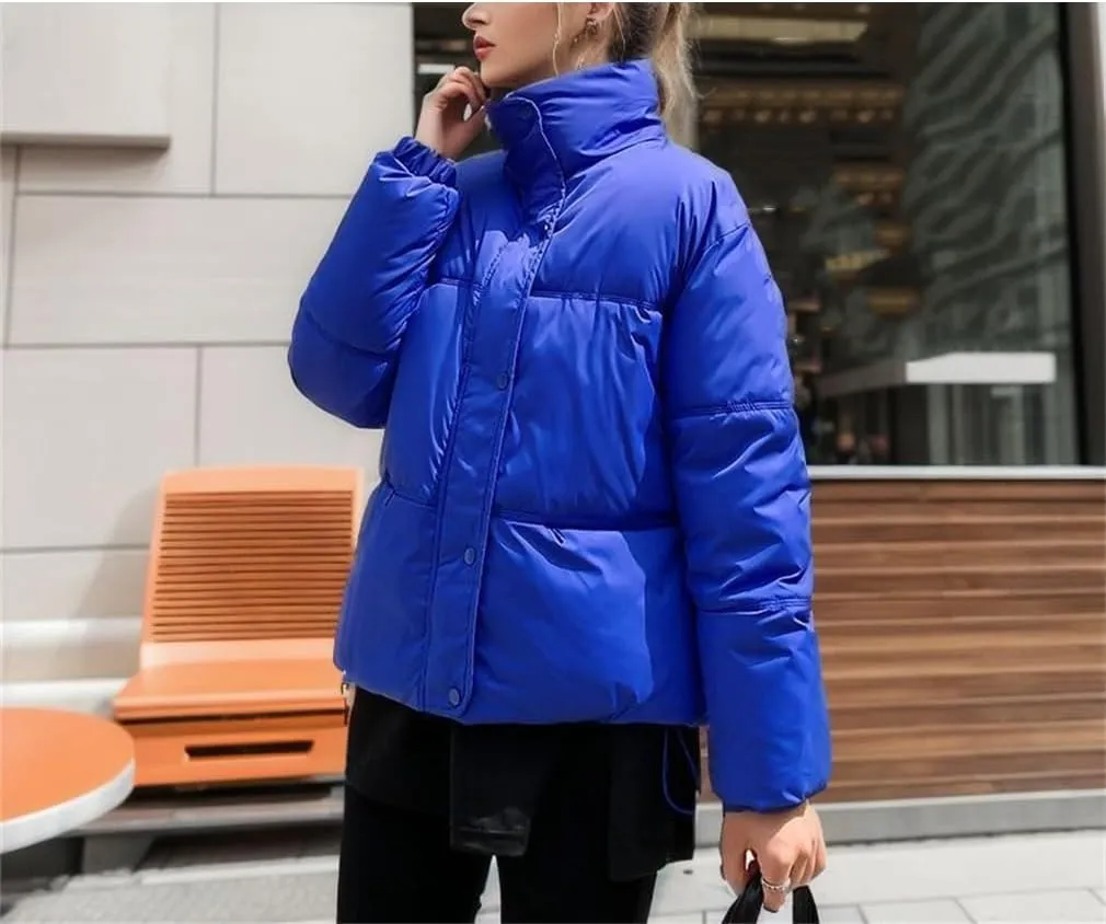 Winter Down Cotton Jacket Women White Zipper Loose Padded Coat Female Solid Thickening Warm Puffer Parkas Black Jackets
