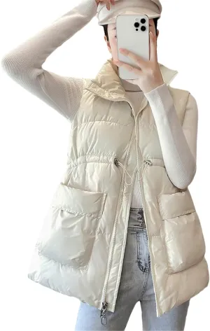 Winter Vest for Women Solid Short Cotton Padded Stand Collar Women's Winter Sleeveless Waistcoat Jacket