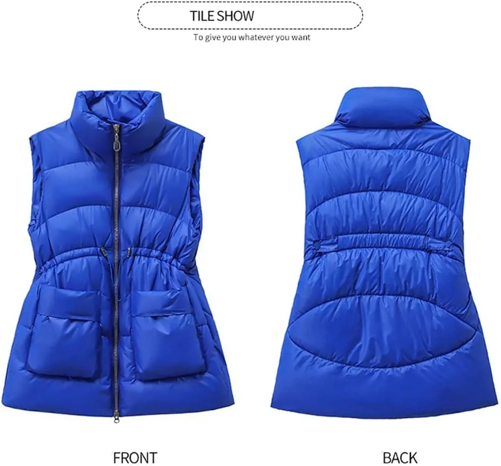 Winter Vest for Women Solid Short Cotton Padded Stand Collar Women's Winter Sleeveless Waistcoat Jacket