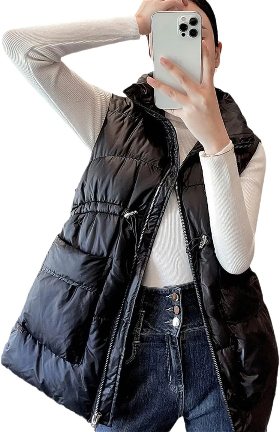 Winter Vest for Women Solid Short Cotton Padded Stand Collar Women's Winter Sleeveless Waistcoat Jacket