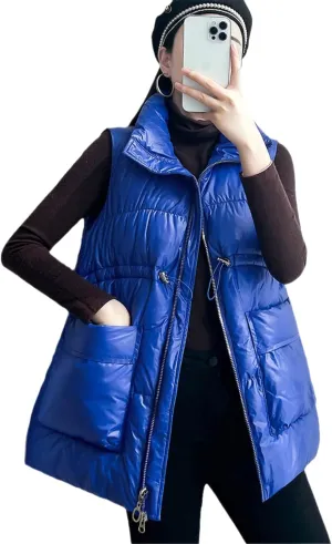 Winter Vest for Women Solid Short Cotton Padded Stand Collar Women's Winter Sleeveless Waistcoat Jacket