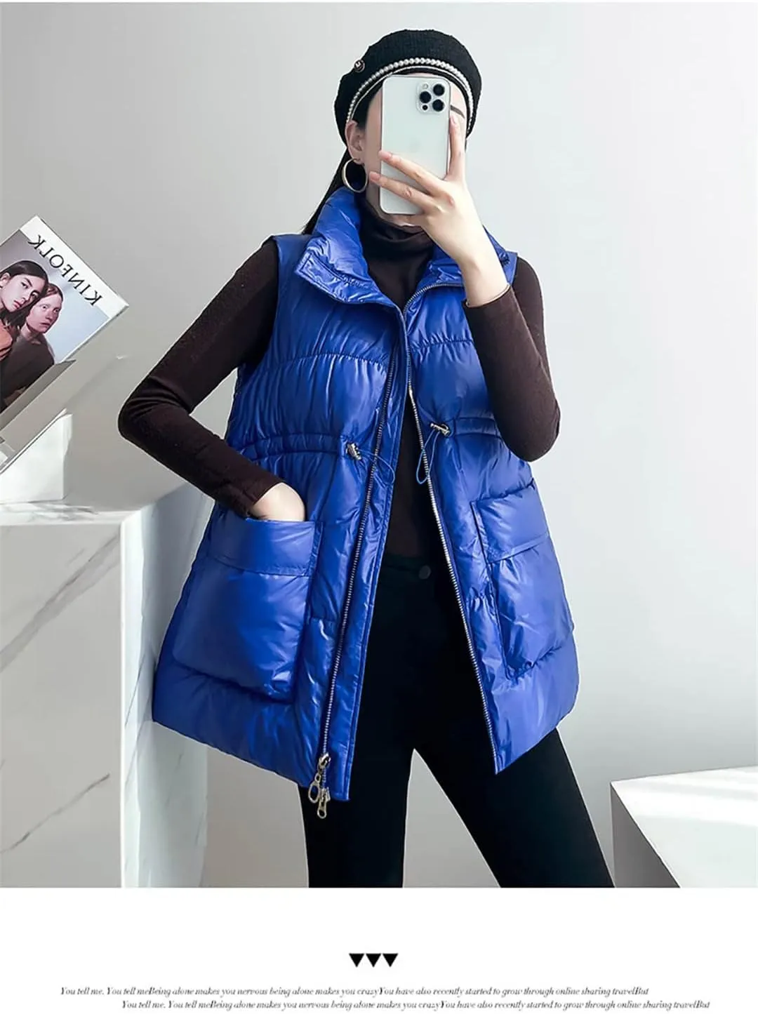 Winter Vest for Women Solid Short Cotton Padded Stand Collar Women's Winter Sleeveless Waistcoat Jacket