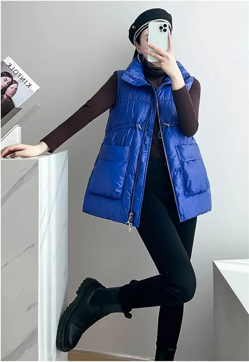 Winter Vest for Women Solid Short Cotton Padded Stand Collar Women's Winter Sleeveless Waistcoat Jacket