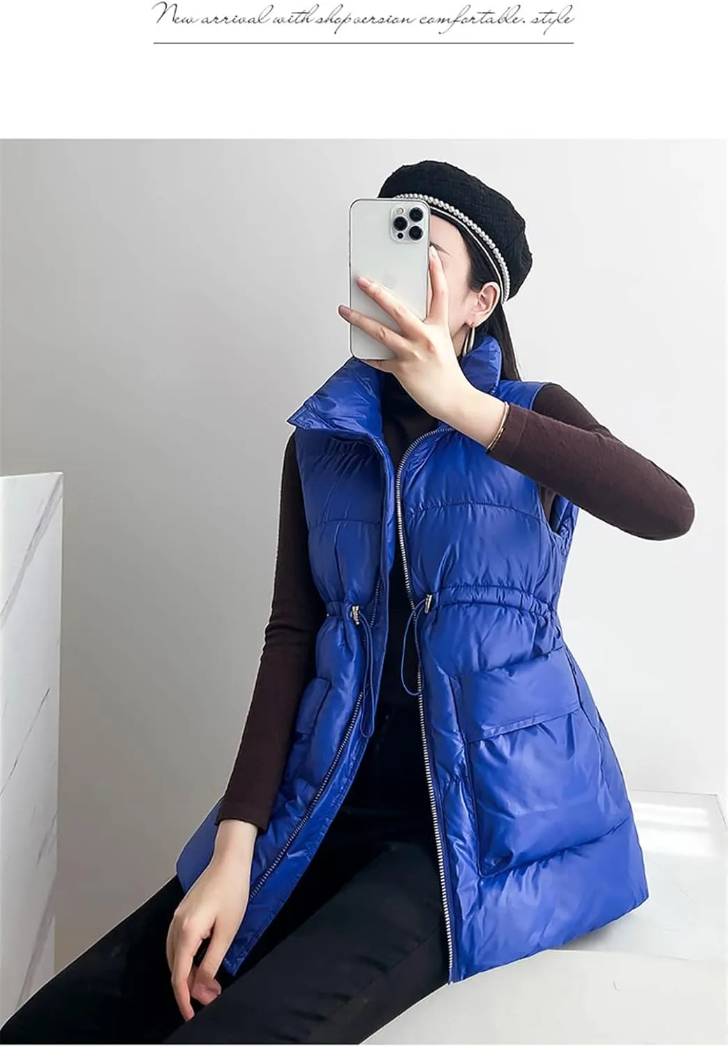 Winter Vest for Women Solid Short Cotton Padded Stand Collar Women's Winter Sleeveless Waistcoat Jacket