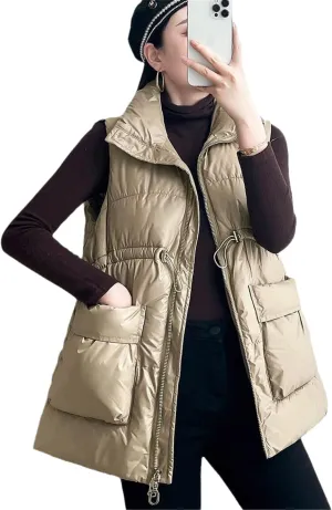 Winter Vest for Women Solid Short Cotton Padded Stand Collar Women's Winter Sleeveless Waistcoat Jacket