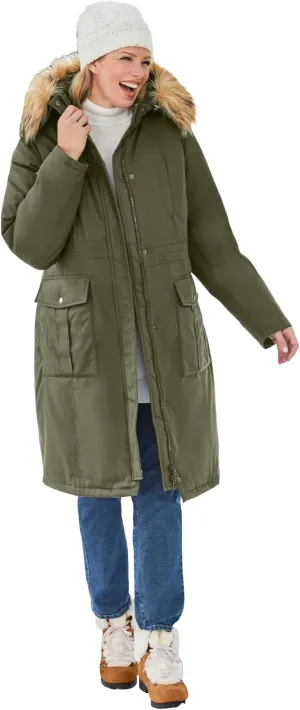 Woman Within Plus Size Arctic Parka Jacket & Hood 40" Knee Length Down Blend Long Winter Coat