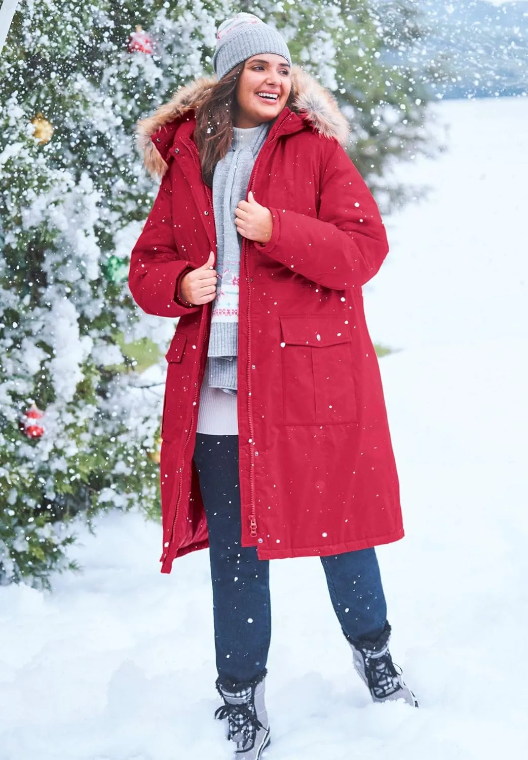 Woman Within Plus Size Arctic Parka Jacket & Hood 40" Knee Length Down Blend Long Winter Coat