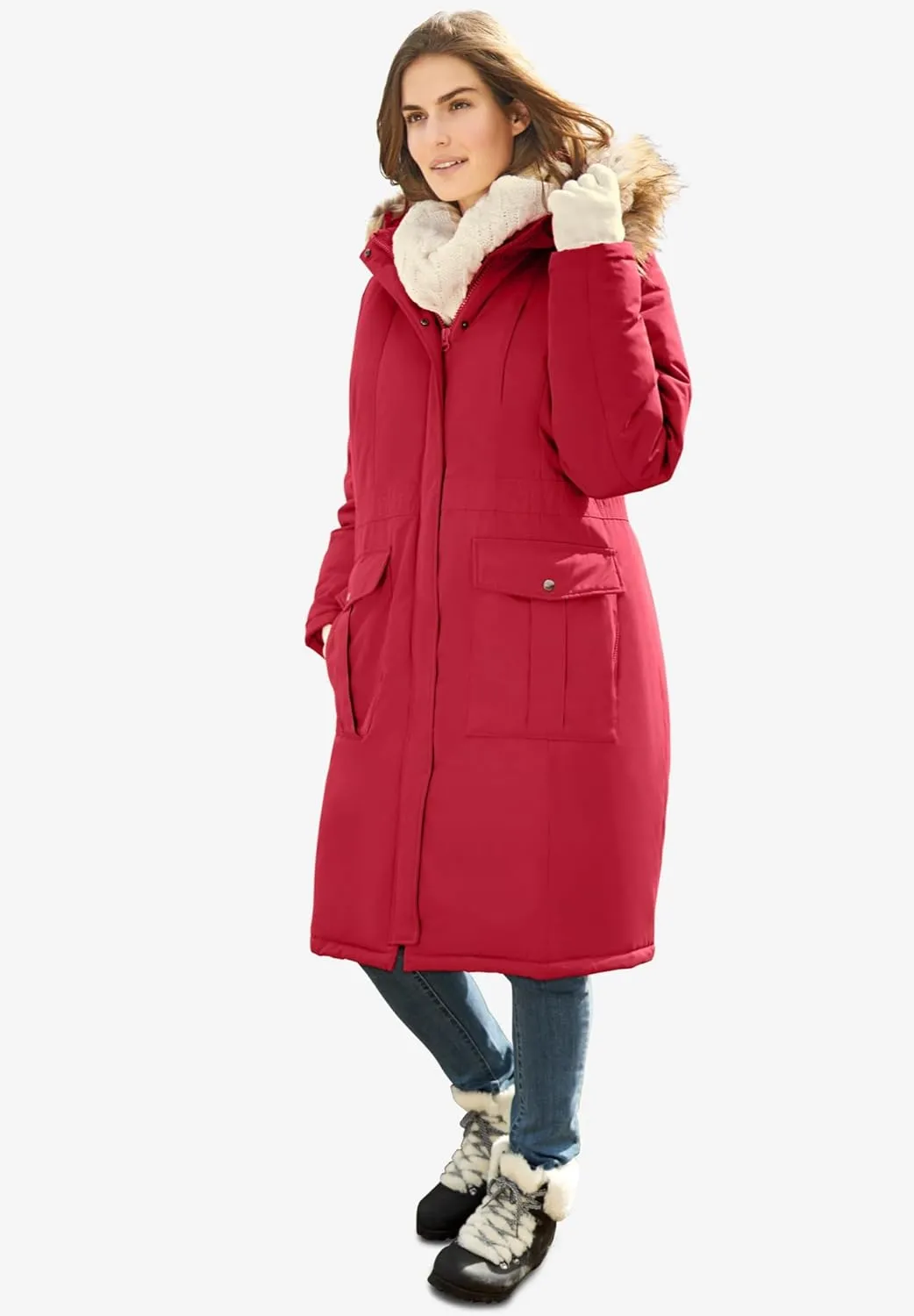 Woman Within Plus Size Arctic Parka Jacket & Hood 40" Knee Length Down Blend Long Winter Coat