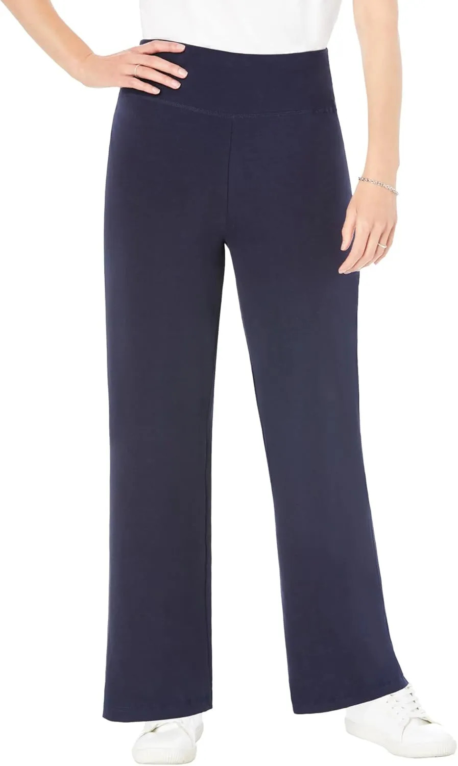 Woman Within Plus Size Petite Stretch Cotton Wide Leg Pant