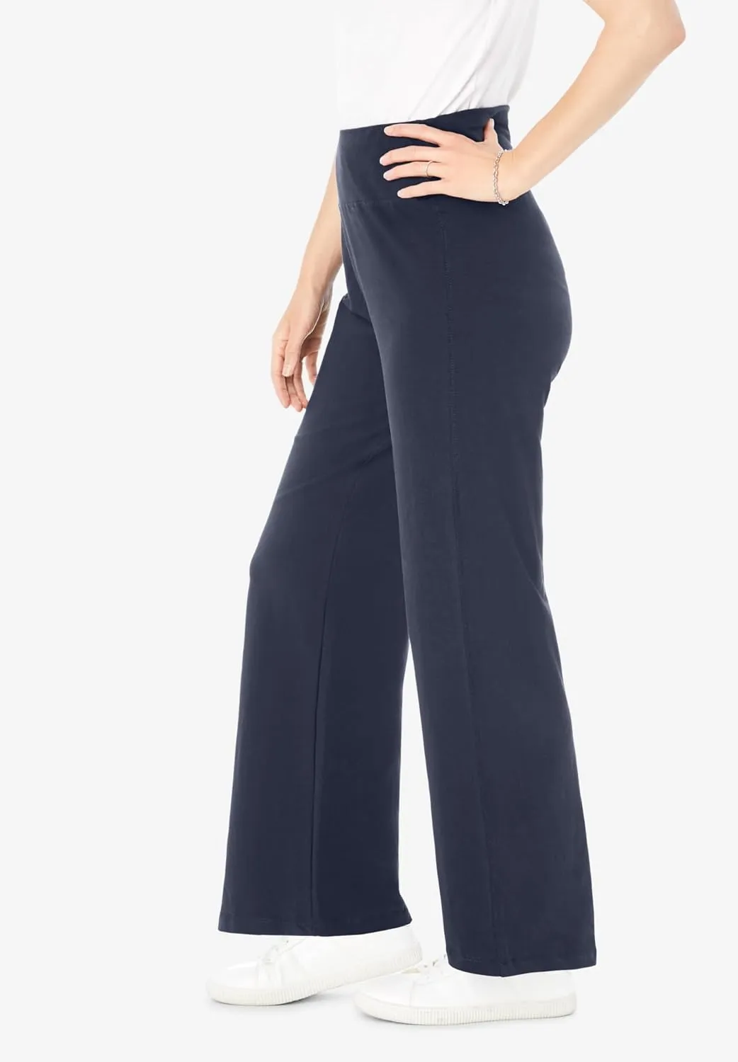Woman Within Plus Size Petite Stretch Cotton Wide Leg Pant