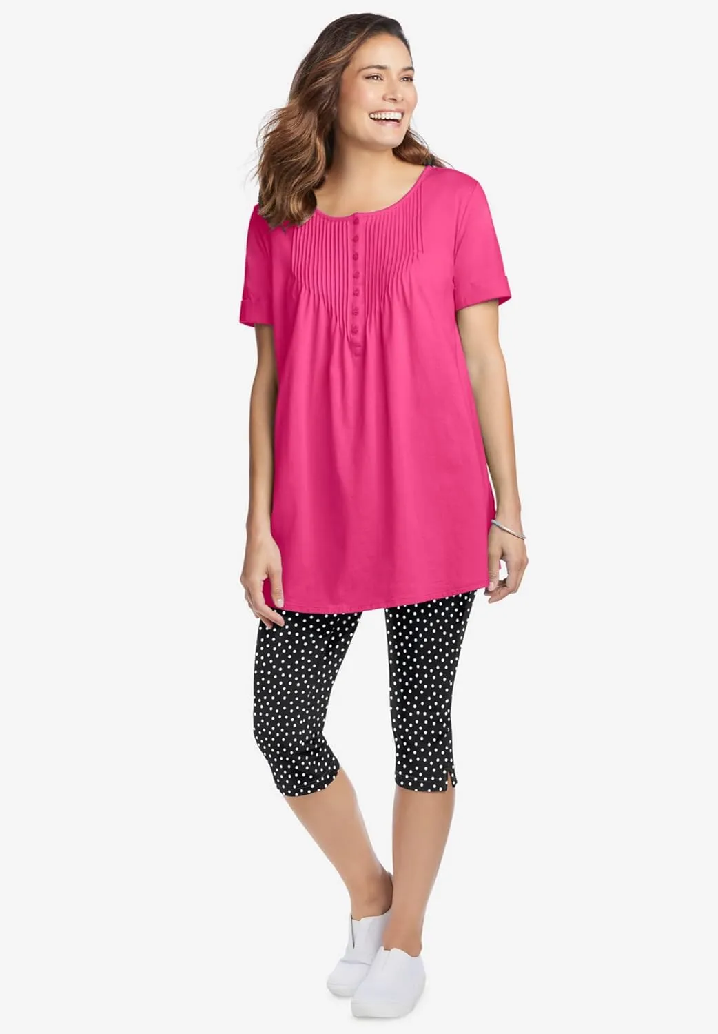 Woman Within Plus Size Stretch Cotton Printed Capri Legging