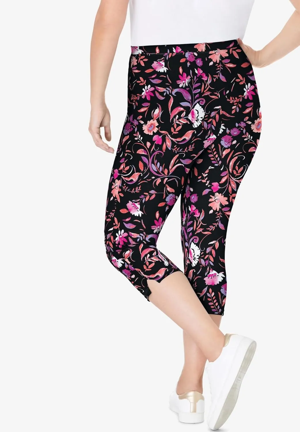 Woman Within Plus Size Stretch Cotton Printed Capri Legging