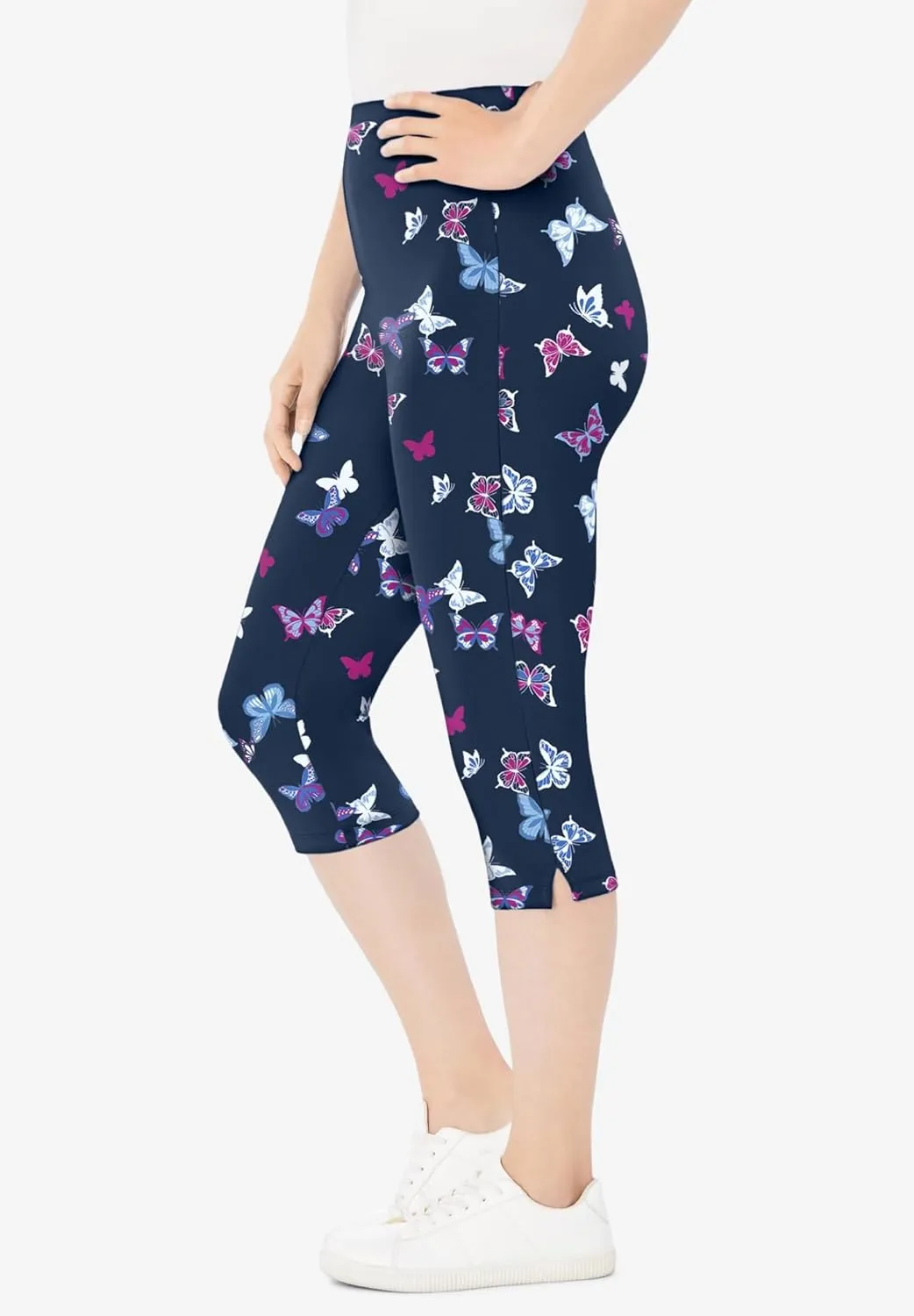 Woman Within Plus Size Stretch Cotton Printed Capri Legging