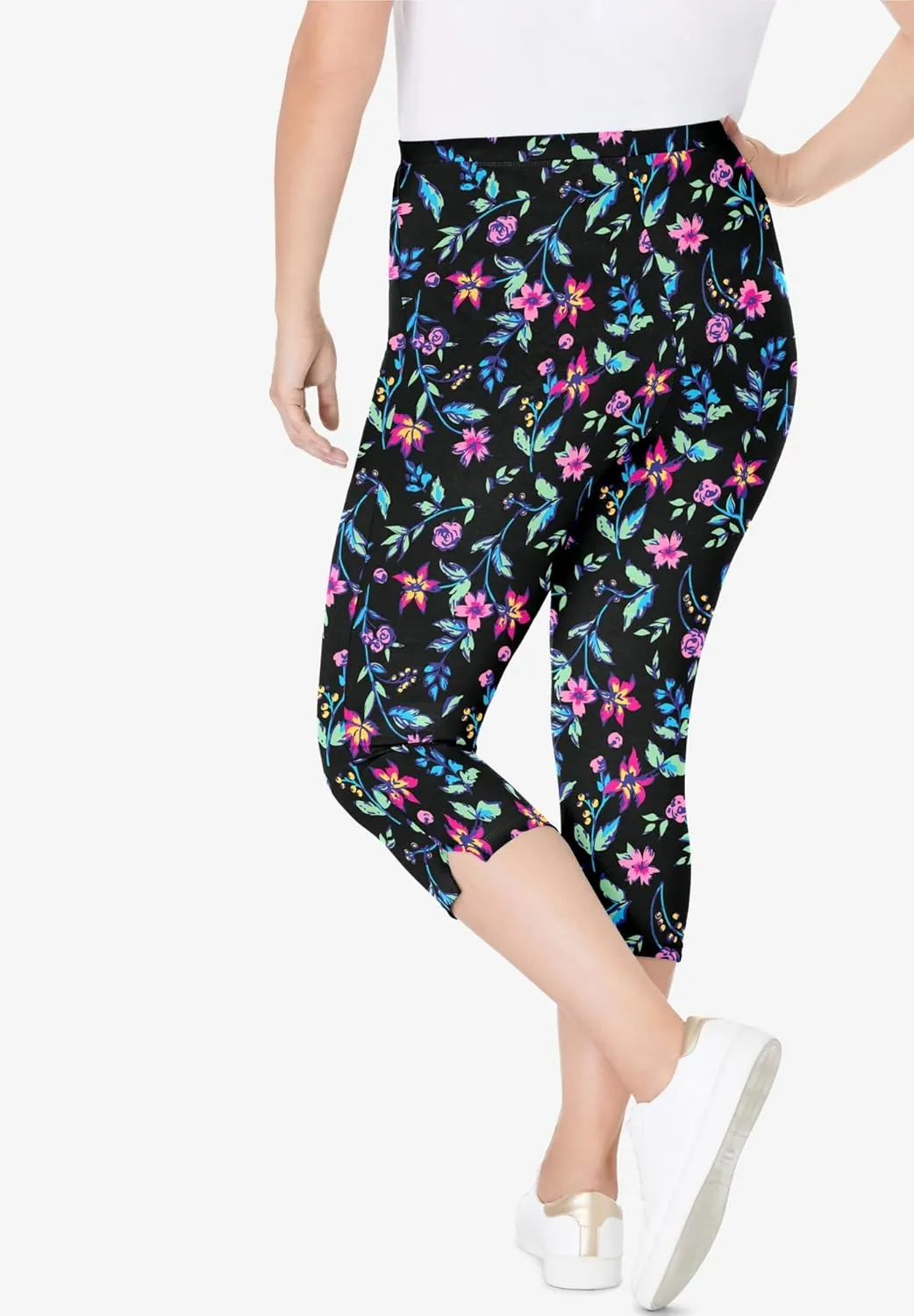 Woman Within Plus Size Stretch Cotton Printed Capri Legging