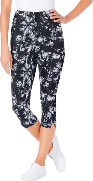 Woman Within Plus Size Stretch Cotton Printed Capri Legging