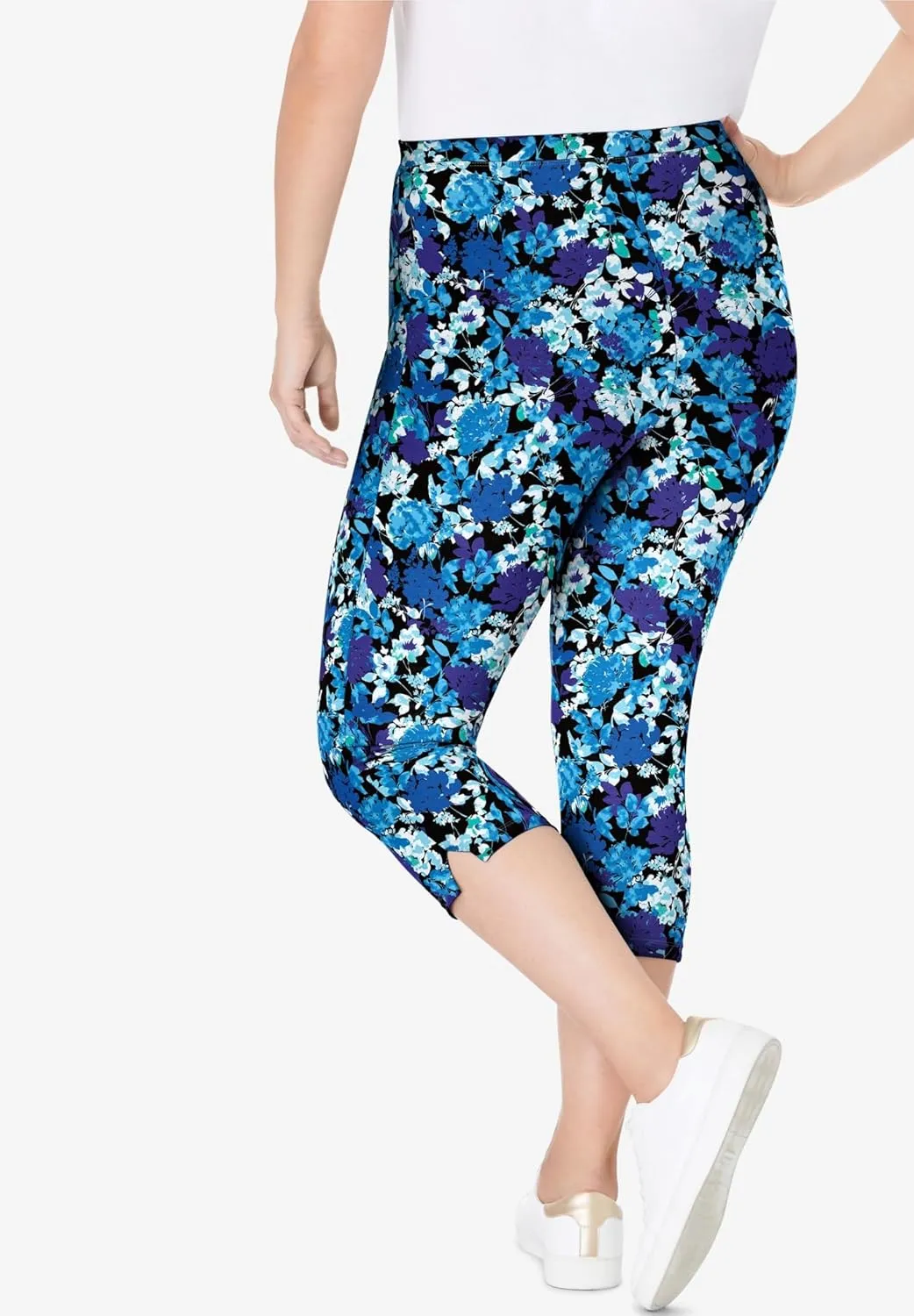 Woman Within Plus Size Stretch Cotton Printed Capri Legging