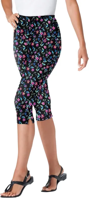 Woman Within Plus Size Stretch Cotton Printed Capri Legging