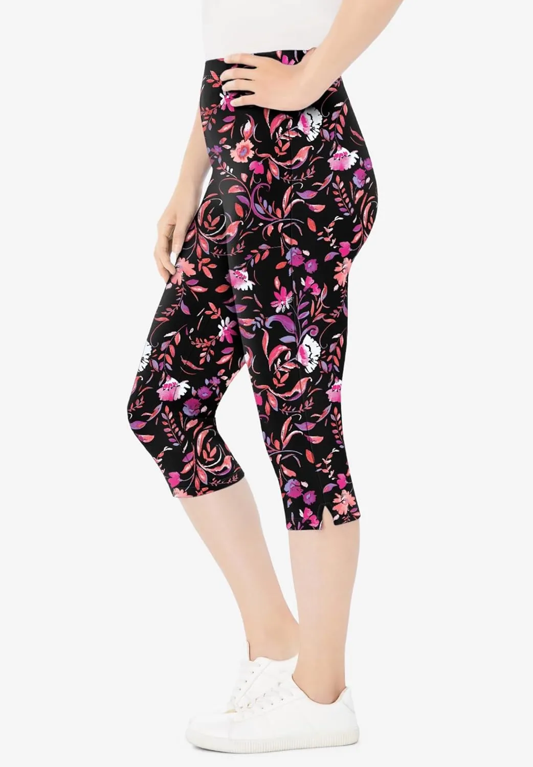 Woman Within Plus Size Stretch Cotton Printed Capri Legging