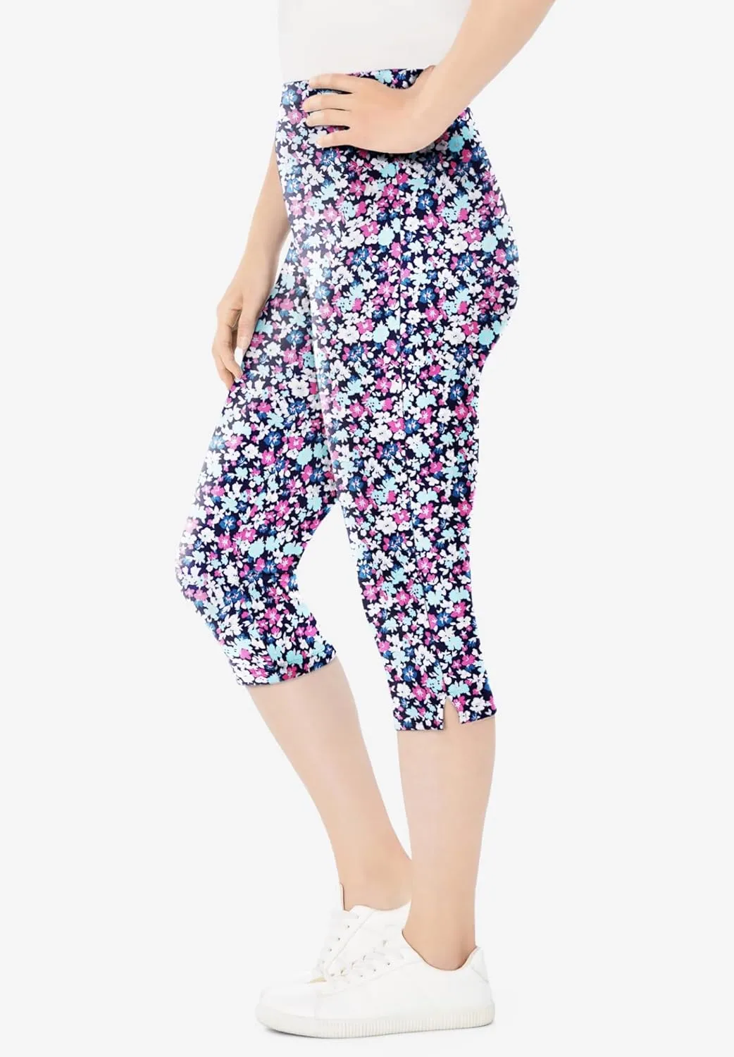 Woman Within Plus Size Stretch Cotton Printed Capri Legging
