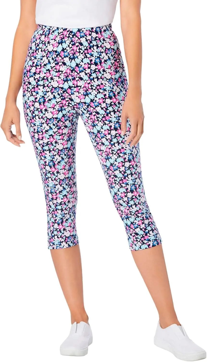 Woman Within Plus Size Stretch Cotton Printed Capri Legging