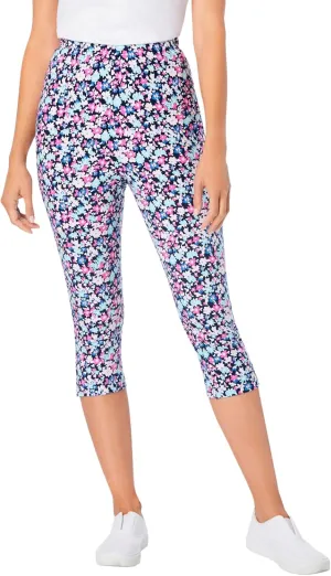 Woman Within Plus Size Stretch Cotton Printed Capri Legging