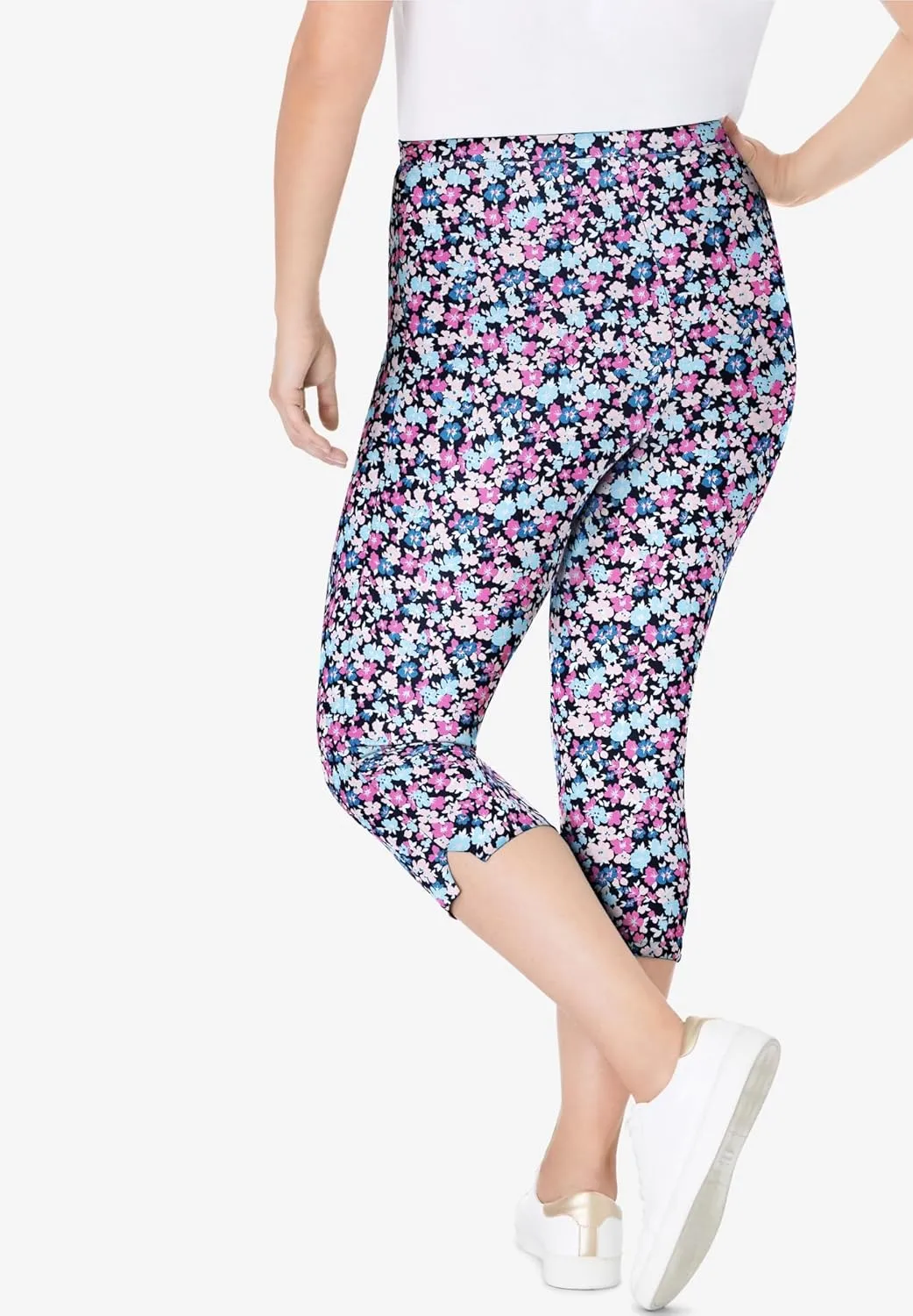 Woman Within Plus Size Stretch Cotton Printed Capri Legging