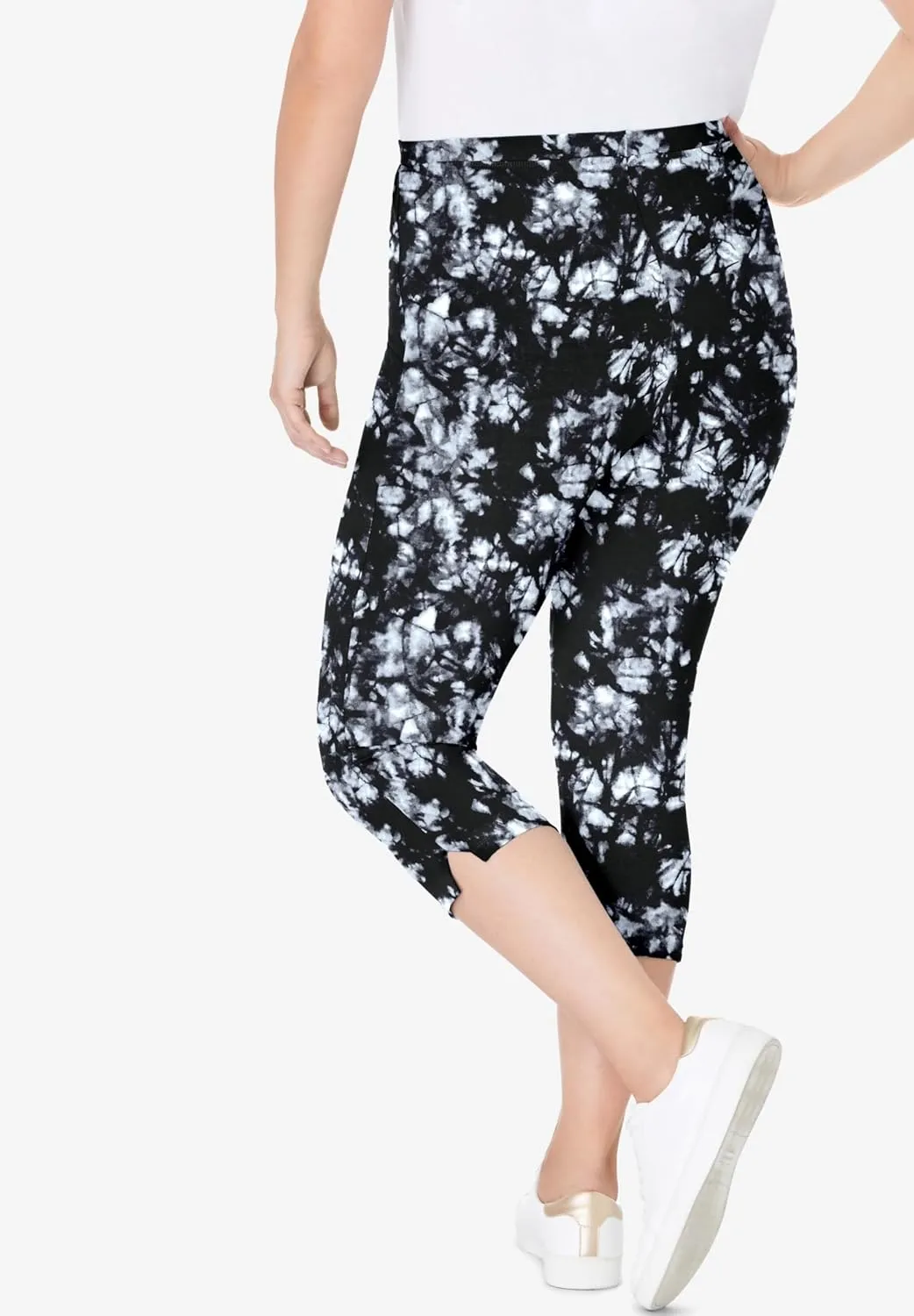 Woman Within Plus Size Stretch Cotton Printed Capri Legging