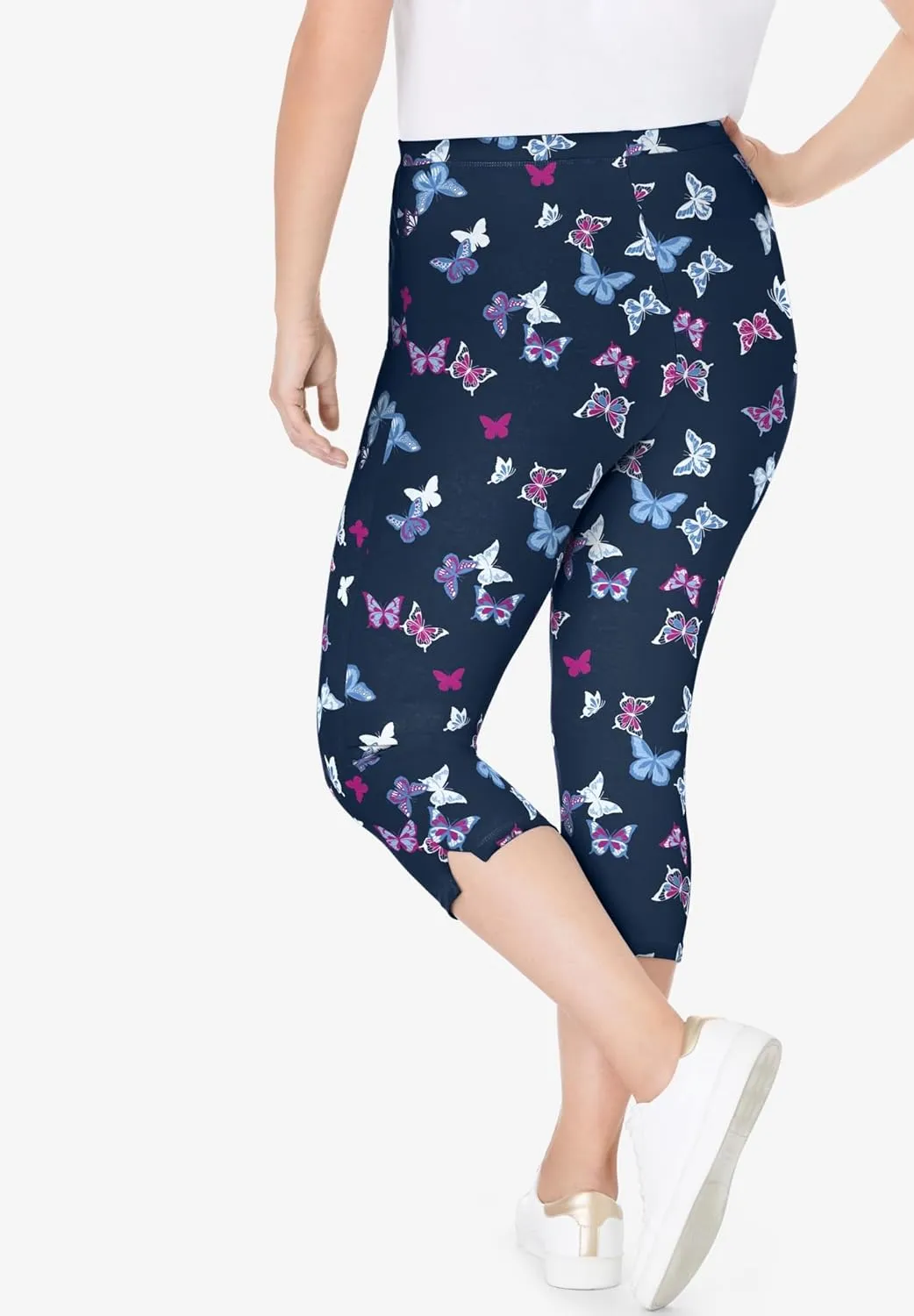 Woman Within Plus Size Stretch Cotton Printed Capri Legging
