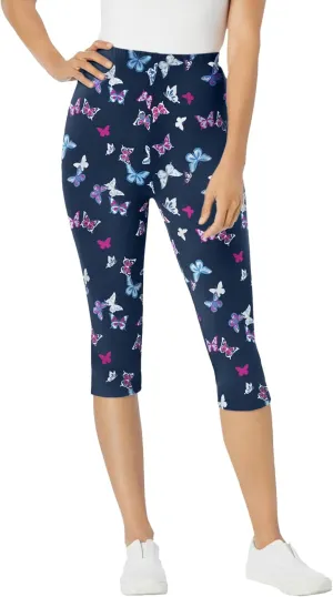 Woman Within Plus Size Stretch Cotton Printed Capri Legging