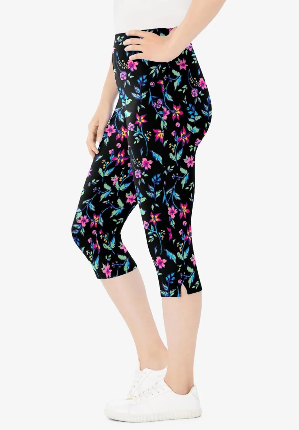 Woman Within Plus Size Stretch Cotton Printed Capri Legging
