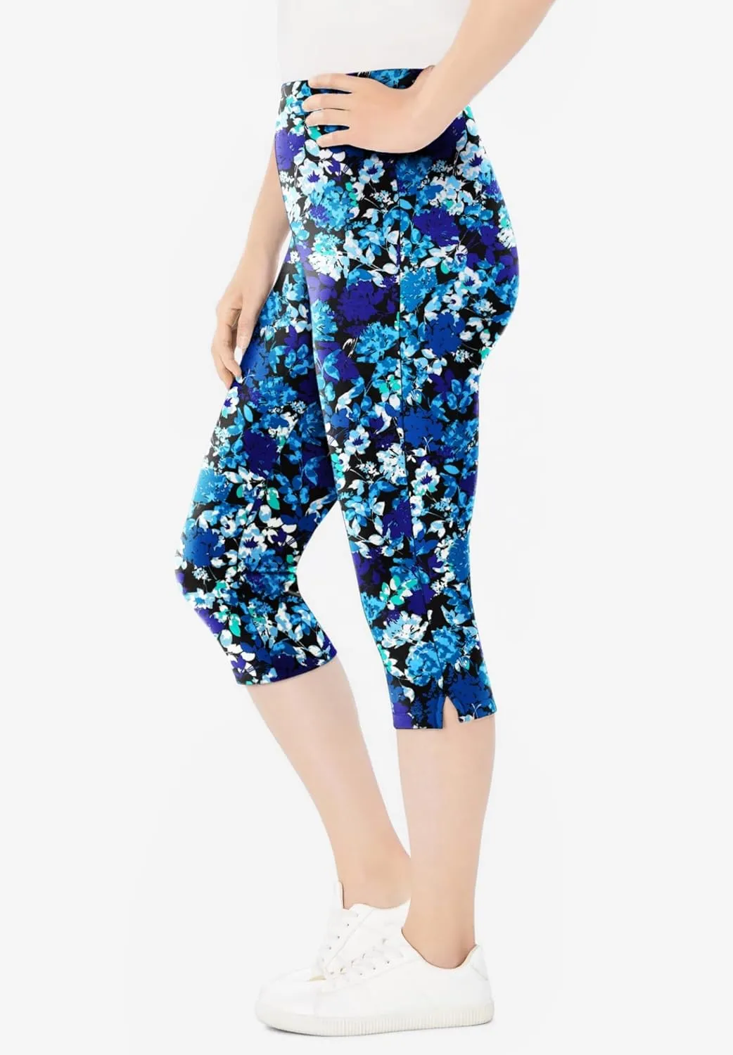 Woman Within Plus Size Stretch Cotton Printed Capri Legging