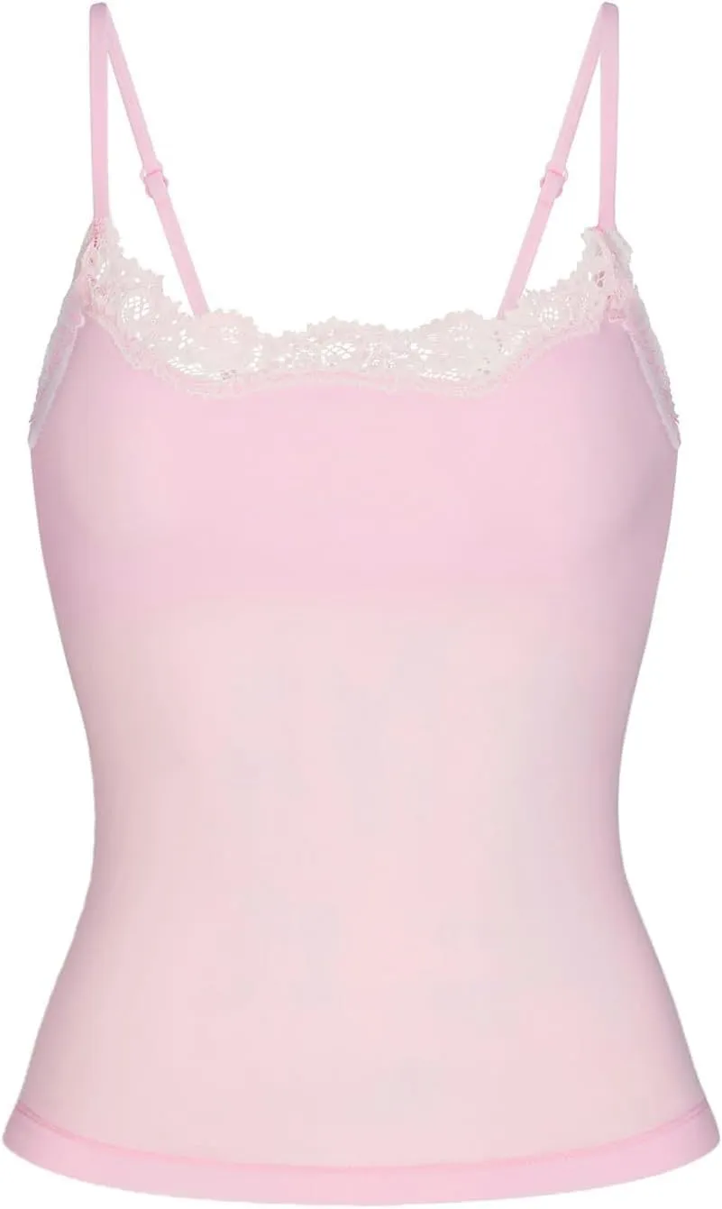 Women Lace Cami Tank Top Sexy Slim Fit Tank Tops Square Neck Y2k Spaghetti Strap Going Out Camisoles