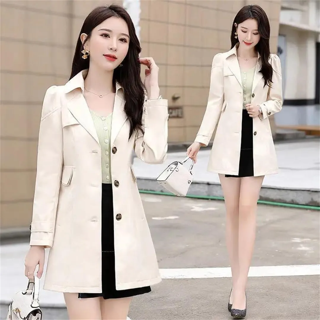 Women Spring Trench Coat Korean Single-Breasted Slim All-Match Windbreaker Female Outerwear Overcoat