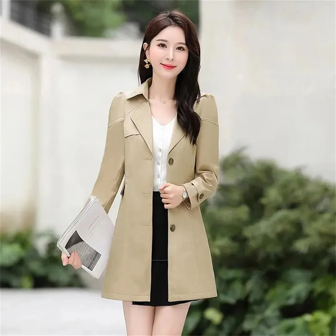 Women Spring Trench Coat Korean Single-Breasted Slim All-Match Windbreaker Female Outerwear Overcoat
