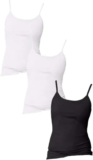 Women Stretch Cotton Cami with Built-in Shelf Bra 3 Pack